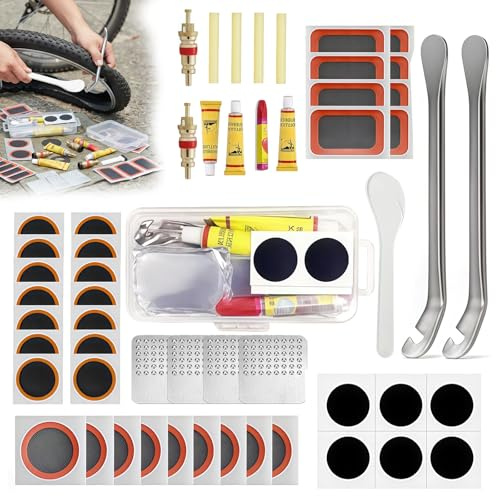 Probuk Rustine Velo Kit Reparation Velo 56 Pièces, Rustine Chambre a Air et Accessoires Velo, Boîte Portable avec Colle, Levier et Filtres, pour Pneu Velo Route, VTT, BMX et Electrique
