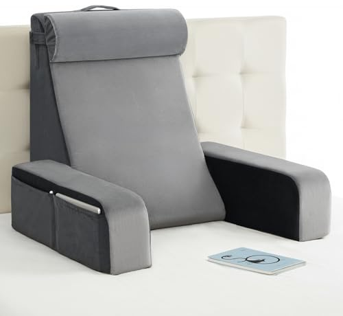 Vekkia 25 Reading Pillow for Bed with XL Side Pockets for Tall Adults