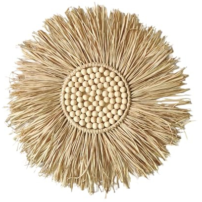 Ghirlanda da parete in rafia, realizzata a mano, stile boho, design in fibra naturale, accento artistico decorativo, pezzo da esposizione in stile etnico, per camera da, soggiorno, decorazione