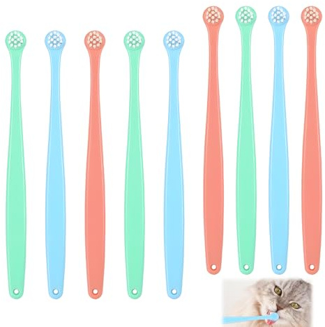 Lot De 9 Brosses à Dents Pour Chien, Brosse à Dents Pour Chat Kit de Nettoyage en Profondeur Portable Fournitures Soins Dentaires Pour Chiot Mini Tête Souple Réduit Tartre Nettoyage de la Bouche
