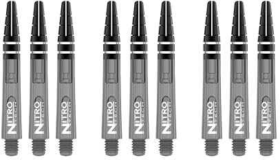 Red Dragon Nitrotech Dart-Schäfte, 3 Stück pro Packung (9 Schäfte insgesamt) mit Punktekarte, Black Tint, Kurz