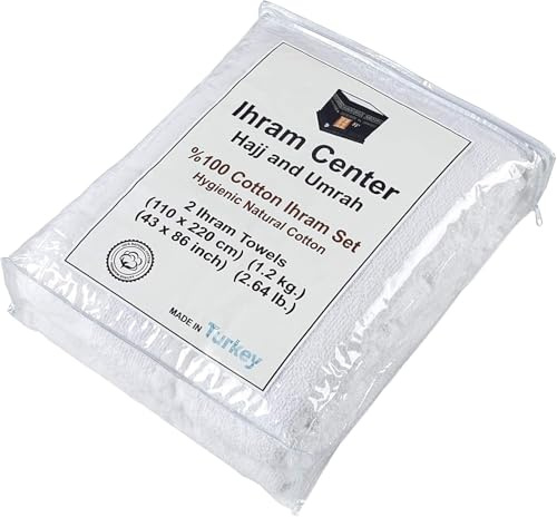 Ihram para Hombre – Juego de Toallas de 2 Piezas para Hajj y Umrah – 100% Algodón Natural Turco – Suave – Ahram Ehram