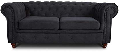 Sofnet - Sofa Chesterfield Asti 2-Sitzer (Schwarz, Capri 19) | Couchgarnitur, Polstersofa, Glamour Design, Strukturstoff, Holzfüße, komfortabel für Wohnzimmer