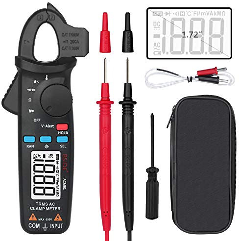 BSIDE 1mA morsetto Meter Digital True RMS Auto-Ranging Multimetro AC Corrente Temperatura Diodo Tensione V-Alert Tester con Clip Posteriore
