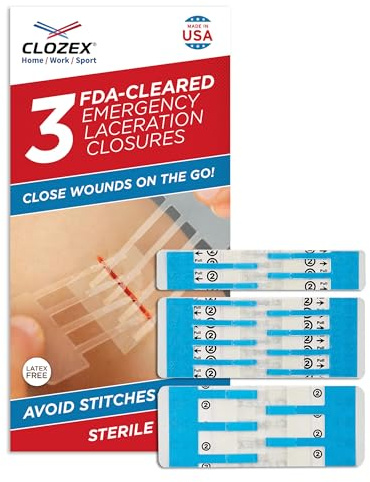 Clozex Emergency Laceration Closures - Repair Wounds Without Stitches, Skin Closure Device for 3 Individual Wounds Or Combine for Total Length of 4 1/4 Inches
