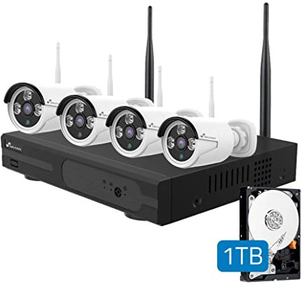 NIVIAN Kit de Vidéosurveillance WiFi 2K SUPERHD – Sécurité Facile à Installer pour Maison ou Commerce, Détection Humaine AI, Vision Nocturne, Accès à Distance, 4 Caméras + NVR 8CH + Disque Dur