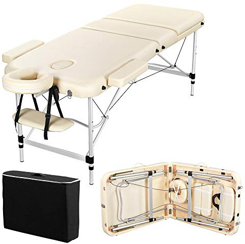 Yaheetech Table de Massage Pliante Professionnelle 90 x 213 cm 3 Section avec Pied en Aluminium Lit de Massage Large Portable à Hauteur Réglable Ergonomique pour Le Massage Spa Tatouage Crème
