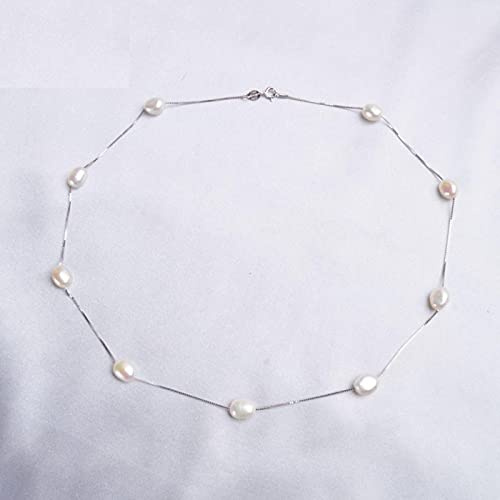 SALAN Collar De Perlas Naturales Barrocas para Mujer con Cadena De Plata De Ley 925 6-7mm Joyería De Moda De Perlas De Agua Dulce 45cm