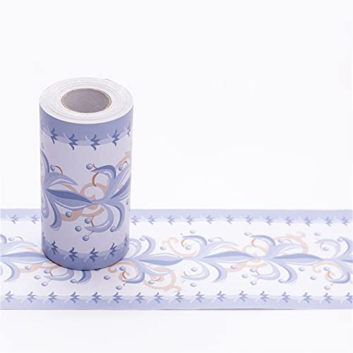 Guest Ruyunlai Bordi per Carta da Parati autoadesivi 10.6cm X 1000cm,Rimovibili Bordo per carta da parati per Cucina Bagno, Bordo adesivo Impermeabile fiore di vite blu