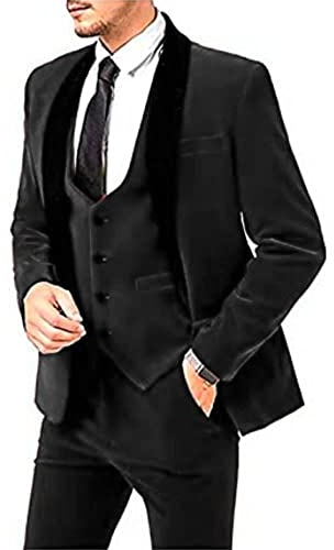 Set completo da uomo in velluto 3 pezzi blazer gilet pantaloni completi eleganti blazer per uomo, Nero , 52
