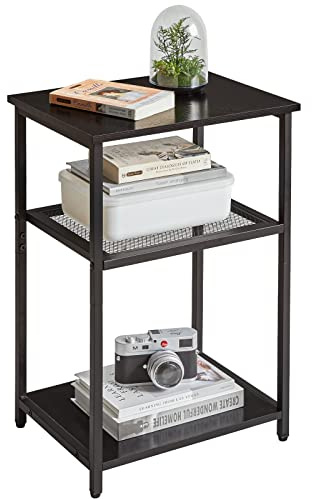 IBUYKE Tavolino con Rete Metallica, Stile Industriale, Struttura Resistente in Acciaio, per Soggiorno, Camera da Letto, Ufficio, Nero TMJ403B