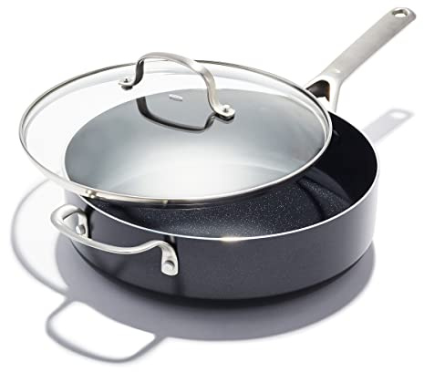 OXO Agility Series 5QT Saute Pan with Lid, Ceramic Nonstick Cookware PFAS-Free, Induction Suitable, Quick Even Heating, Stainless Steel Handles, Chip-Free Rims, Dishwasher and Oven Safe, Black
