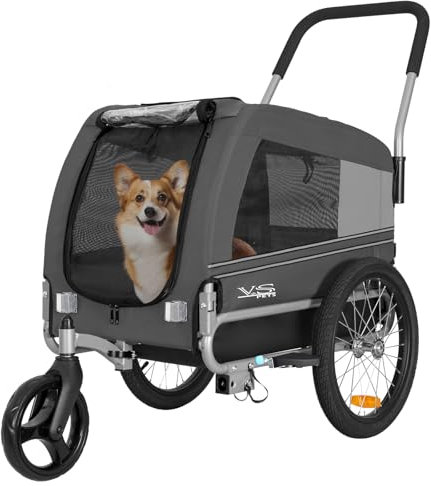 Tiggo VS Pets Medium Hundeanhänger & Buggy 2in1 Fahrradanhänger Hundebuggy Jogger 80204 (Grau)