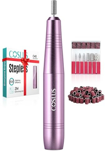 COSLUS C40 Electric Nail Drill, Nail Files for Gel Acrylic Nature Nails, Adjustable Speed 0-20000RPM, Portable Manicure Pedicure Set with 6 Drill Bits 31 Sanding Bands, E File Beginner Girl Women Mum