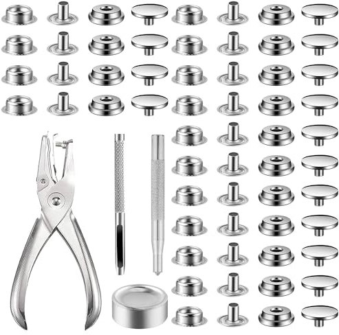 200Pcs Druckknopf Set mit Zange, Druckknöpfe Ohne Nähen mit 4 Befestigungswerkzeugen, Snaps Druckknöpfe, Druckknöpfe, Druckknopf Set Metall für Leder Jacken Jeans Handtaschen, Nähzubehör