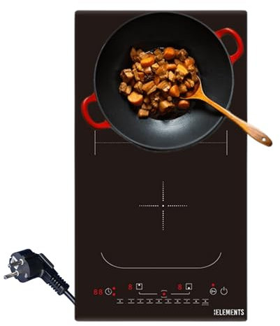 Plaque à induction, 60 cm, anti-rayures, résistante aux rayures, fonction maintien au chaud, 4 plaques, Flexzone, autonome, 7400 W, sans cadre, commande tactile (29 cm, 2 zones de cuisson)