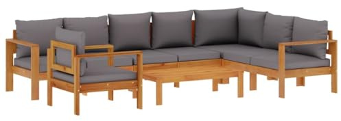 vidaXL Salon de Jardin avec Coussins 6 pcs Bois d'acacia Solide, Ensemble de canapés d'extérieur, canapé modulable, canapé de Jardin en Bois