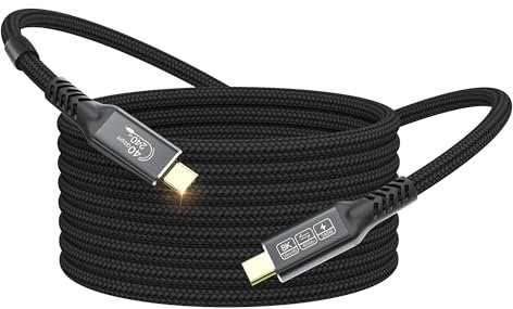 Zertifiziert USB4 Kabel mit Thunderbolt 4/5 Kabel 3 m, 240W PD3.1 USB‑C Gewebtes Ladekabel 40Gbps Datenkabel 8K@60Hz HDR für iPhone 16 15 Pro/Max, MacBook, Laptops, Monitor, Docking-Station, SSD