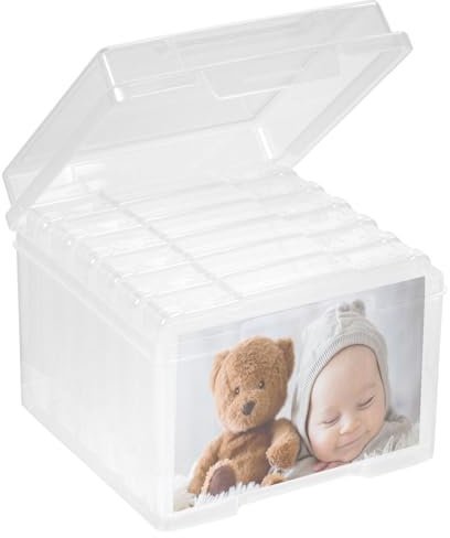 GEMMAHW Photo Storage Box 4 x 6 Photo Case, 6 Inner Photo Keeper, Clear Photo Boxes Storage, Plastic Photo Organiser for Craft Puzzle Sticker Photograph Storage