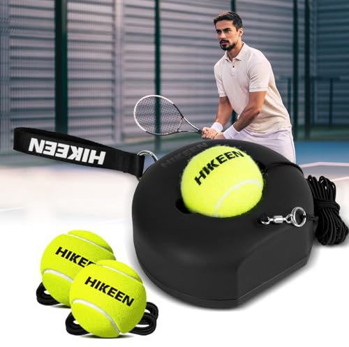 Hikeen Premium Tennis Trainer Rebound with Metal Base,Portable Solo Tennis Trainer Set with 3 Highly Elastic String Balls,Tennis Practice Equipment for Adult Kids an Beginners - Black