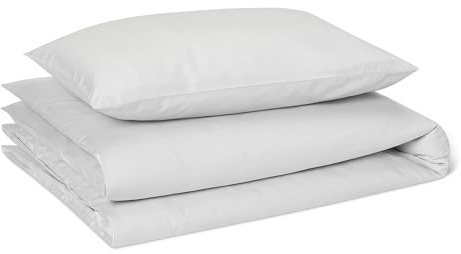 Amazon Basics Set Ropa de Cama Infantil 100% Algodón Orgánico, Funda Nórdica Reversible 100 x 135 cm & Funda de Almohada 40 x 60 cm para Cama Infantil, Gris Suave