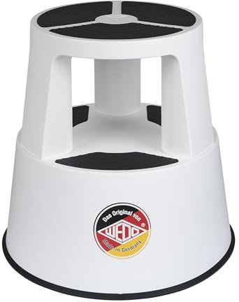 WEDO Super Step Tabouret à roulettes en Plastique incassable - Pied d'éléphant - Certifié TÜV GS - Fabriqué en Allemagne - Antidérapant - Hauteur : Environ 43 cm - Charge maximale : 150 kg - Blanc