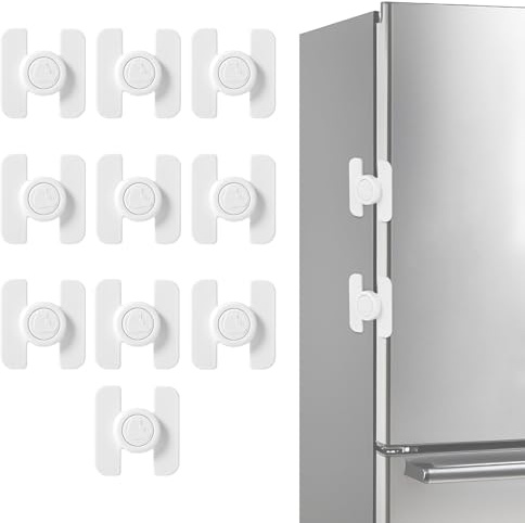 Cerradura Nevera,Seguro Puertas Bebe con alto Poder Adhesivo,10 Seguro Cajones Bebe sin Necesidad de Taladrar,Cerraduras para Armarios para FrigoríFicos,Armarios,Ventanas (Blanco)