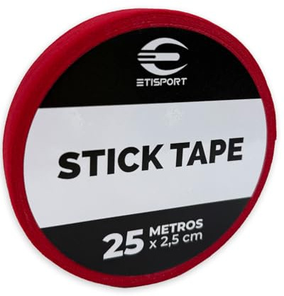ETISPORT Tape Rojo Antideslizante 25 m x 2,5 cm. Grip Profesional para Stick de Hockey Patines, Hockey Hielo, Golf, Raquetas. Algodón/Poliéster con Adhesivo de Caucho Natural