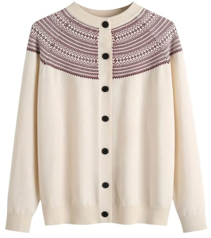 Fairisle Norwegian Jumpers Women's Fun Autumn Winter Retro Flower Long Sleeve Button Knitted Cardigan Sweater Halloween Christmas Ski Long Sleeve Cotton Tops Women School Essentials Pullover for Mom