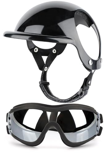 Casque Et Lunettes pour Chien - Casque Sécurité Réglable Respirant avec Lunettes pour Petits Chiens - Protection Oculaire pour Animal Domestique pour Équitation, Conduite, Moto, Marche en Plein