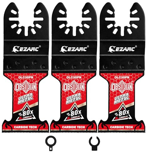 EZARC TiAlN Obsidian Hartmetall Multitool Sägeblätter (Profi), Multimaster Sägeblätter für Hartmetall, Nägel, Bolzen und Schrauben, Universell Passend für Multitool Zubehör, 3er-Pack