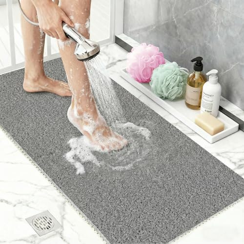 Tapis de Douche Antidérapant en PVC Loofah 40x60 cm Tapis de Bain Antidérapant avec Drain Tapis Douche Anti Moisissure Séchage Rapide Surface Texturée Douce pour Salle de Bain Gris