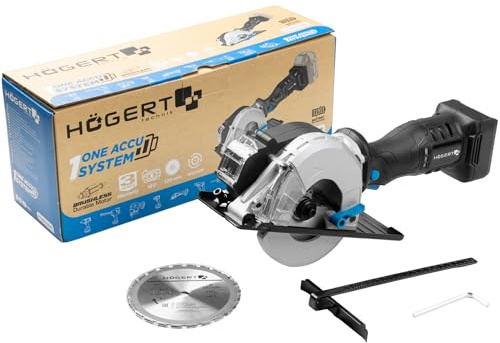 HÖGERT TECHNIK Mini sega circolare a batteria brushless 18V per metallo, lama 120 mm, profondità di taglio 41,5 mm, 4000 RPM, compatta e leggera, senza batteria inclusa