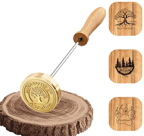 Personalisiertes Brandeisen für Holz mit eigenem Logo, Messing Brennstempel für Leder und Fleisch, langlebiger Metall Branding Stempel, manuell über Flamme erhitzbar, für Holzbearbeitung und Handwerk