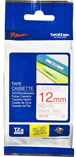 Brother TZE232 Nastro Laminato, 12 mm, Rosso/Bianco