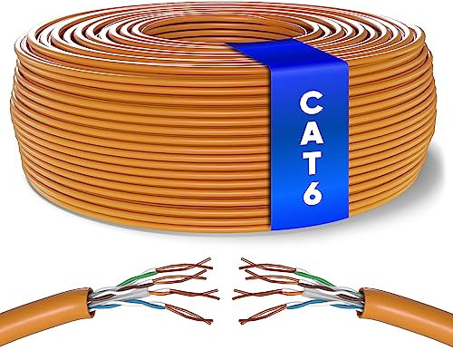 Mr. Tronic 100m Ethernet Netzwerkkabel Cat 6, LAN Netzwerkkabel Für Schnelle & Zuverlässige Internet, AWG24 Massenkabel Cat 6 | Bulk Kabel 1 Gbps, 250 MHz, UTP CCA (100 Meter, Orange)