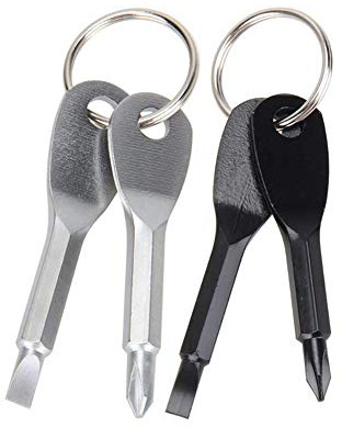 Fickskruvmejsel nycklar 4 st, nyckelring skruvmejsel, mini skruvmejsel set nyckelring verktyg, ficköverlevnadsverktyg, platt huvud och korsskruvmejsel, precisionsgjutet stålmaterial (svart, silver)