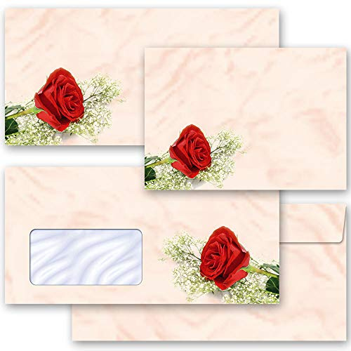 25 envelopes RED Rose Flowers & Petals DIN C6 (162x114 mm) | Paper-Media