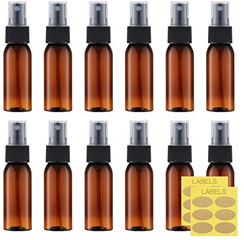 Toureal 30ML Ambra Flacone Spray Vuoto da Viaggio (12 Pezz) Plastica Bottiglia Atomizzatore, Boccette Contenitori per Liquidi