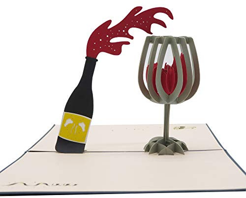 Smiling Art Pop Up 3D Karten, Glückwunschkarten inklusive Umschlag und Schutzhülle, handgearbeitet, handgefertigt, Geschenkkarte für Gutschein, Einladungskarte, Geburtstagkarte (Wein)