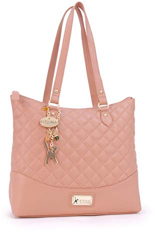 Catwalk Collection Handbags - Women's Quilted Leather Shoulder Bag - Ladies Tote Bag With Zip - Medium/Large - Sofia - Pink Gold