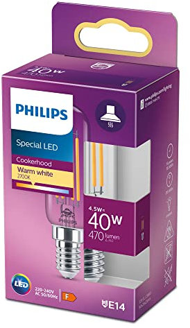 Philips E14 LED Classic Filament Light Bulb, T25L, 4.5W, 470 Lumens, 40W Halogen Equivalent, Warm White 2700k