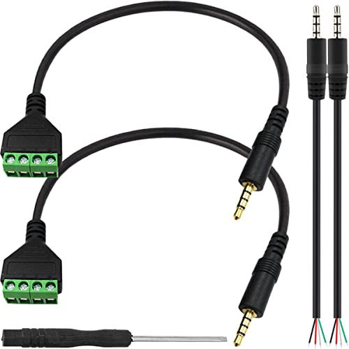 Xiatiaosann 3.5mm Klinkenstecker Audio Adapter Kabel, 4-pin Terminal Block Schrauben Stereo TRRS Stecker auf AV 4 Schraubklemmenblock Balun Anschlusskabel 30cm, 2 Stück