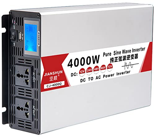 YNITJH Inversor Onda Pura Corriente 4000W/5000W/6000W/8000W (Pico) Transformador DC 12V/24V/48V/60V a AC 110V/220V Onda Sinusoidal Convertidor Inversor Coche,para Casas Autos,4000W-12Vto220V