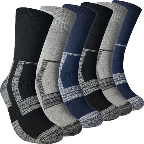 topline 6 Pares Calcetines trabajo hombre, Calcetines termicos hombre, Calcetines hombre trabajo y Calcetines hombre invierno de Algodón Reforzados (40-46, Negro, Gris y Azul Oscuro (6 Pares))