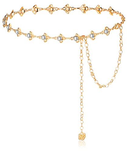 Bencailor Ceinture de Chaîne pour Femme Ceinture en Cristal de Bijoux pour Robe Ventre Corps Jean (Or, 135 cm)