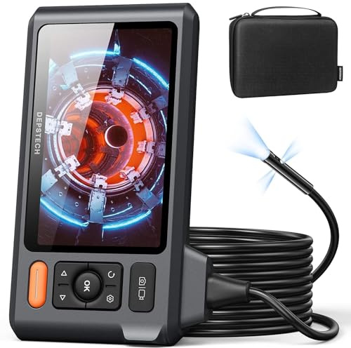 DEPSTECH Telecamera Endoscopica Tripla Lente, 5.0 Pollici Endoscopio industriale con luci, Impermeabile Sonda Telecamera per fognatura 1080P, Cavo da 5M, Strumento fantastico per pareti,Condotti HVAC