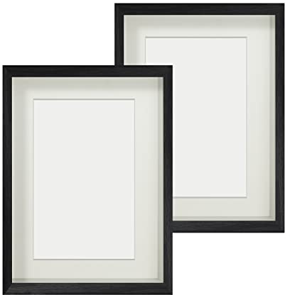 Anhow 3D Cadre Photo Profond 20x30 cm, 2pcs Cadre Photo à Remplir de Passe Partout Adapté aux Photos 15x20 cm Cadre Boîte avec Verre - 3cm Profondeur/Noir