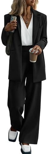 KIRUNDO Women Suits 2 Piece Set Business Casual Dressy Oversized Blazer Jacket and Wide Leg Dress Pantsuits Formal Outfits(Black, Medium)