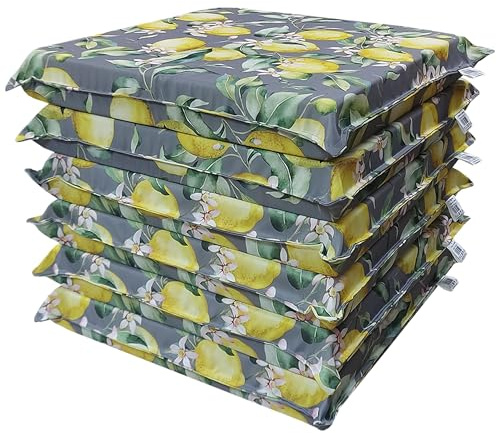 HABITA 33 HOME Cojines para Sillas de Jardín – Set de 6 (50x50x8 cm) – Fundas con Cremallera Desenfundables y Lavables – Asiento Cómodo para Exteriores – Fabricación Italiana (6, Lemon Flower)